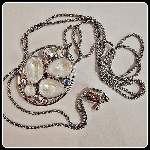 #TouchstoneCrystal White Opal AB Oval Pendant Adjustable Necklace  #NWOT - Picture 1 of 4